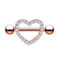 Macro detail of rose gold heart-shaped nipple ring set with sparkling zircon stones - Rose Gold Heart Style (1994 Rose Gold)