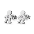 Pendientes minimalistas de acero de titanio plateado con forma de niño y circonita cúbica - Color Acero (KE71070-Z)
