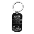 Black stainless steel keychain with laser engraved romantic message for wife in silver ring - Wife / Keychain / Black