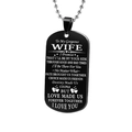 Black stainless steel military dog tag necklace for wife with white engraved romantic message - Wife / Necklace / Black
