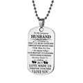 Silver stainless steel dog tag necklace with engraved message for husband - Husband / Necklace / Silver