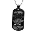 Black rectangular tag necklace with silver bead chain and laser engraved love poem - Husband / Necklace / Black