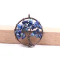 Mini tree of life wire wrapped round pendant with blue natural crystal stones - Lapis Lazuli