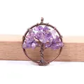 Pendentif arbre de vie fait main en cuivre avec pierres d'améthyste violettes - Améthyste