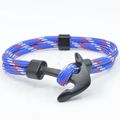 Braided nautical anchor bracelet with red white and blue paracord and black metal hook - Blue