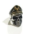 Vintage punk schedelring in zilver met gouden adelaarskap en verouderde afwerking - US 7 / Vintage Zilver & Goud