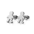 Polierte silberne Metall-Ohrstecker in minimalistischer Jungen-Silhouette auf Weiß - Stahlfarbe (KE71046-Z)