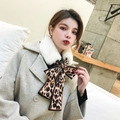Winter faux fur collar with leopard print silk ribbon bow for women accessory - Beige + Coffee Leopard
