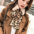 Winter faux rabbit fur scarf with leopard print bow and plush neck warmer for women - Dark Apricot + Coffee Leopard