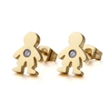 Pendientes de acero de titanio dorado con forma de niño e incrustación de circonita - Color Dorado (KE71089-Z)