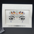 Iridescent AB crystal face sticker set with droplet and round resin diamonds on white card - Style 1009