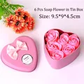 Pink heart-shaped tin gift box with 6 scented soap roses and Sweet Love ribbon - 6 Pieces / All Pink