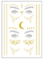 Tatouages de visage dorés métallisés avec motifs lune et étoiles pour maquillage - Style Estampage à l'Or