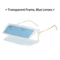 Fashionable sunglasses with clear resin frames and sky blue square lenses with gold temples - Clear Frame Blue Lens