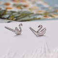 Elegant swan shaped S925 sterling silver stud earring in polished silver finish - Swan