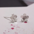 Silver 925 cherry blossom stud earrings with frosted texture and flower design - Cherry Blossom