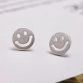 Minimalist silver smiley face stud earrings in S925 sterling silver with polished finish - Smiley Face