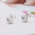 Minimalist S925 silver bee-shaped stud earrings with a brushed metal finish for women - Bee