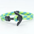 Fluorescent green and lake blue nautical rope bracelet with a matte black anchor clasp - Yellow Plus Green