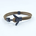 Brown braided nautical anchor bracelet with a matte black metal clasp for unisex wear - Coffee