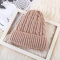 Thick mohair knit beanie in dusty pink brown with classic cable knit texture - One Size / Fleece Lined Pink