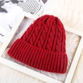 Thick red mohair knit beanie featuring cable pattern and ribbed cuff for winter warmth - One Size / Fleece Lined Red