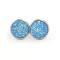 Blue resin druzy stud earrings in 12mm silver stainless steel setting - Iridescent Blue (32)