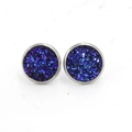 12mm stainless steel stud earrings with glittering dark blue and purple druzy finish - Dark Blue Purple Glitter (19S)