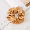 Elegant champagne gold satin scrunchie with silk texture for women hairstyles - Light Coffee