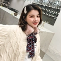 Pink faux rabbit fur scarf for women with a leopard print satin bow tie detail - Pink + Wine Red Leopard