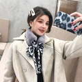 Grey faux rabbit fur neck warmer with black and white leopard print bow detail - Gray + Gray White Leopard