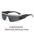 Lunettes punk sans monture avec monture noire, verres gris et strass brillants C1 - Monture Noire Verres Gris Noir (C1)