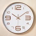 12-inch minimalist wall clock with 3D rose gold numerals and silent quartz movement - White Dial Rose Gold Digits