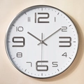 12-inch modern silver wall clock with 3D embossed numbers and white dial for home decor - Silver Frame White Dial