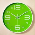 Modern 12-inch silent wall clock with a vibrant green dial and 3D white numerals - White Frame Green Dial White Numbers