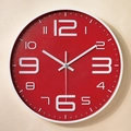 12-inch modern silent wall clock with red dial and 3D white numbers for living room - White Frame Red Dial White Numbers