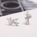 Minimalist 925 silver ballerina stud earrings with elegant brushed metal texture - Dancing Girl