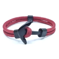 Handwoven deep red anchor bracelet with matte black metal clasp for nautical style - Red