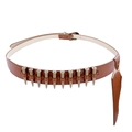 Brown faux leather cowboy utility belt with antique bronze decorative bullets and buckle - Belt with Left Holster