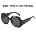 Oversized polygonal sunglasses with glossy black frames and dark grey lenses for women - Black Frame Black Grey Lens