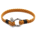 Men's multilayer braided leather bracelet in tan with a silver shackle clasp - Brown