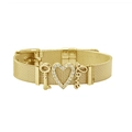 Bracciale a maglia dorata con ciondoli a cuore in strass, scritta Love e pendente a chiave - Oro