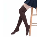 Dark brown over-the-knee rib-knit yoga socks paired with a navy pleated skirt - Coffee