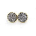 Detailed macro view of 12mm round gold plated stainless steel studs with grey druzy resin - Grey(6)