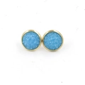 Detail view of 12mm gold-plated stud earrings with light blue resin druzy stone texture - Light Blue (16)