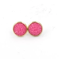 Detail of 12mm gold stainless steel stud earrings with rose pink resin druzy texture - Rose Pink (17)