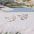 Minimalist 925 silver hollow leaf stud earrings with shiny metallic finish for women - Hollow Leaf