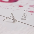Minimalist 925 silver Eiffel Tower stud earrings with a brushed metallic finish - Eiffel Tower