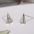 Minimalist silver paper plane stud earrings with brushed matte metal finish for women - Paper Plane