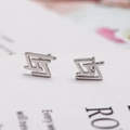 Minimalist silver geometric stud earrings in polished 925 sterling silver finish - Geometric